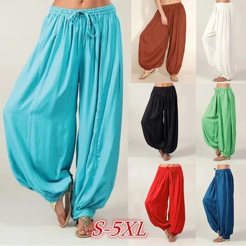 

Summer Pant for Women Plus Size Solid Color Casual Loose Harem Pants Linen Full Length Trousers for Party Cosplay