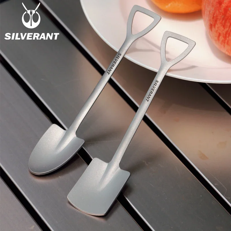 EDC Titanium Portable Shovel Shape Spoon Food Soup Watermelon Lightweight Spoon Outdoor Camping Tableware