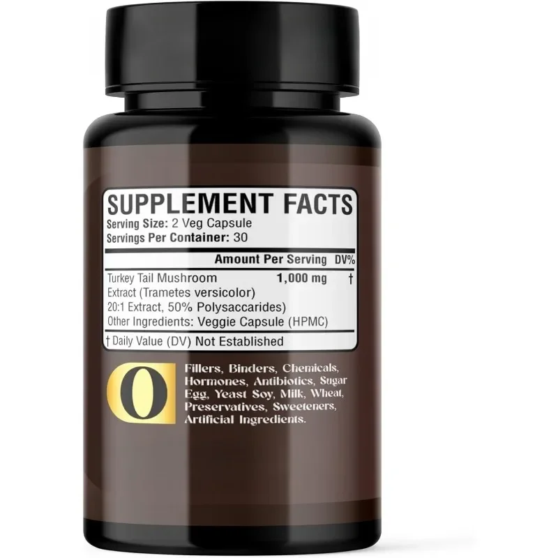 Cápsula de suplemento de setas de cola de pavo 1000 mg, 50% polisacárido - Apoyo inmunológico y soporte antioxidante -60 cápsulas