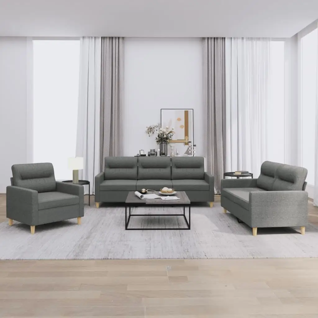 

Dark Grey Fabric Sofa Set Polyester Metal Plywood Modern Living Room Furniture Stylish Comfortable Design