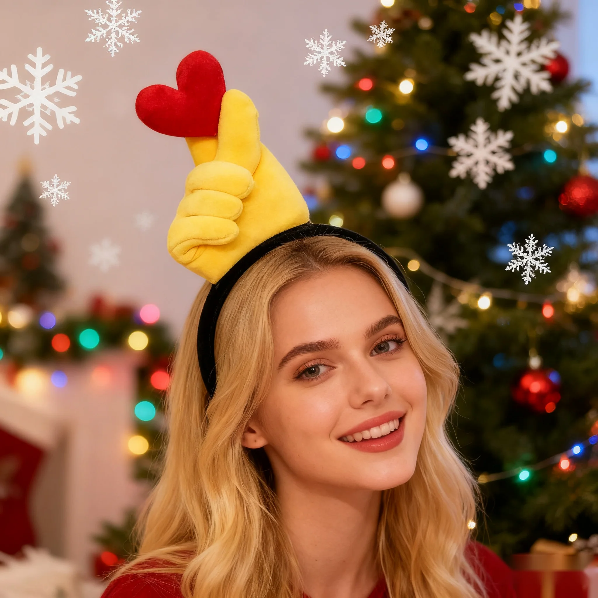 1, weiches Cartoon-Plüsch-Daumen-Up-Gesten-Stirnband – gelbes Haar-Accessoire, Foto-Requisiten im modischen Stil und lässiges Weihnachts-Stirnband