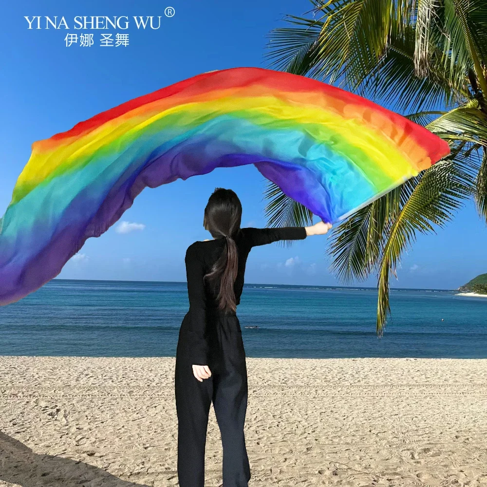 Buikdans Sjaal Zijden Sluiers Buikdans Halve Cirkel Vlaggen Vrouwen Sjaal Vlag Gradiënt Zijden Sluier Dansvoorstelling Aanbidding Vlag