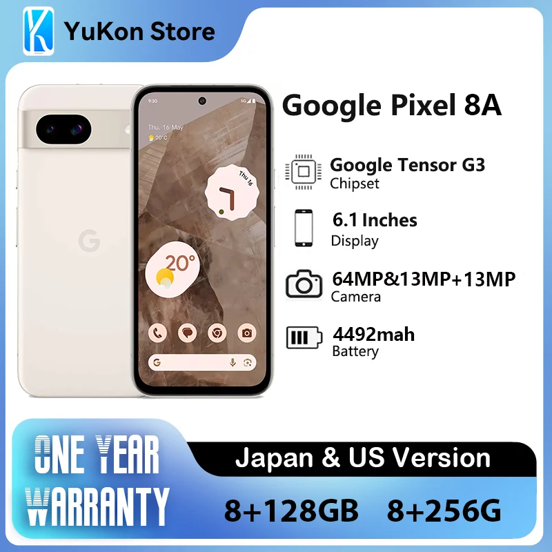 Google Pixel 8a-teléfono inteligente G3 versión JP/US, 6,1 pulgadas, 4492 mAh, con cable, PD3.0 OLED, 120Hz, 64 MP, 8GB, 128GB y 256GB