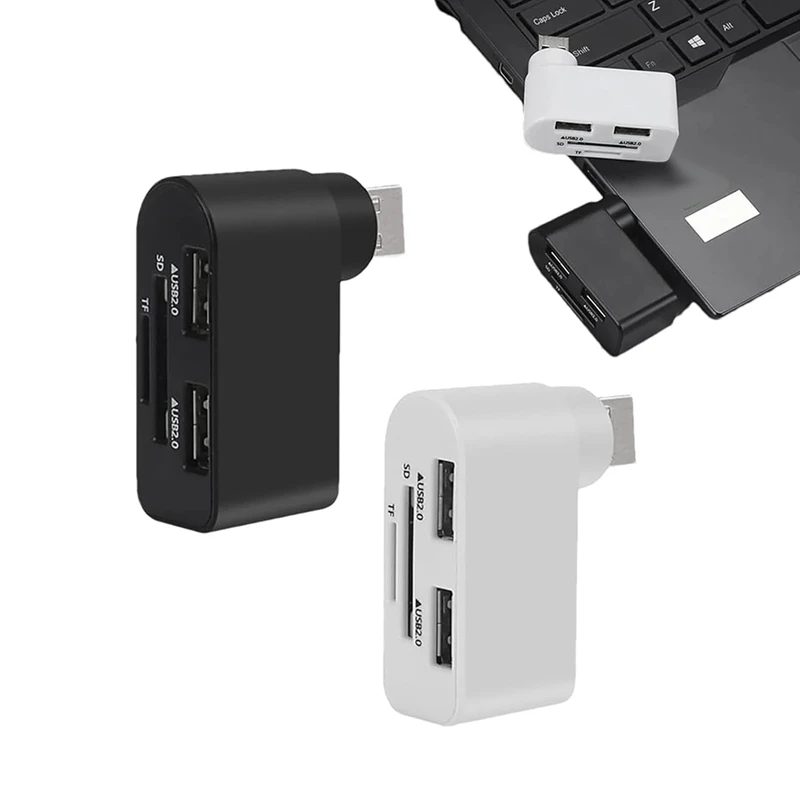 4 In 1 Draaibare Usb-Hub, Laptophub, Draagbare 180 Graden Roteren Usb-Hub, Usb-Hub Docking Station (Zwart + Wit)