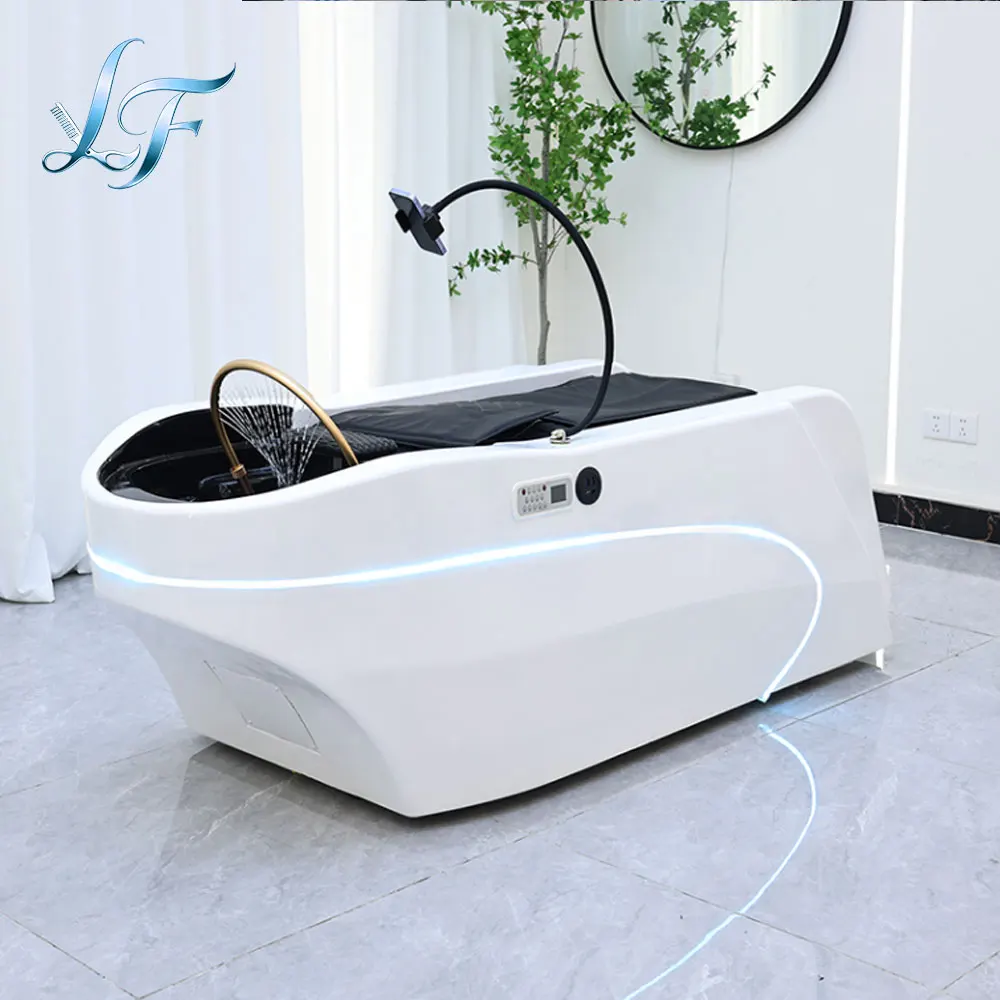 Luxury Lay Down Massage Washing Bed Modern White Electric Shampoo Chair with Steamer