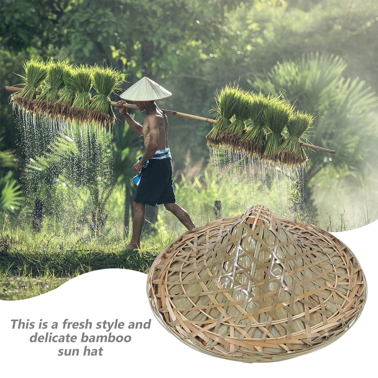 

Bamboo Woven Hats Kids Sun Blocking Hat Rain Proof Caps Farmer Use Chin Strap Durable Material Travel Fisherman Hat