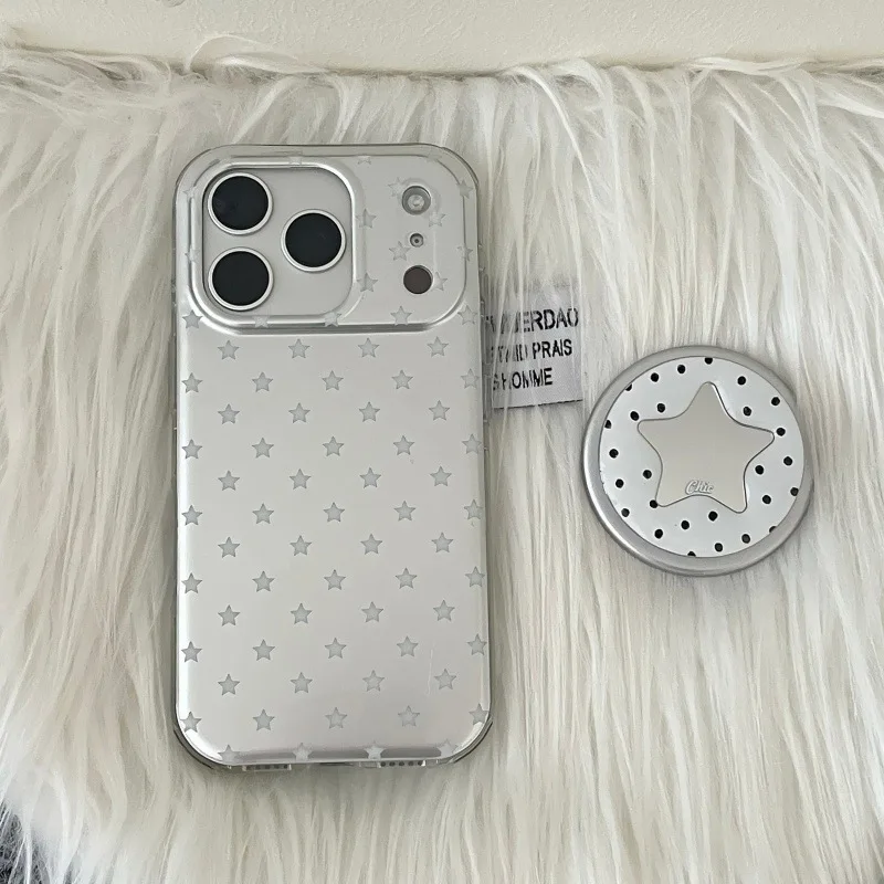 

Electroplated Star Magnetic Stand Phone Case for iPhone 17 Pro Max 16 15 14 Pro Max Heart Star Mirror Bracket Card Holder Cover