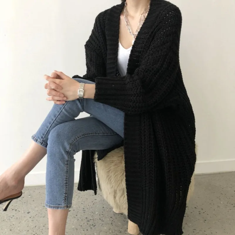 سترة نسائية كلاسيكية هاراجوكو بأكمام طويلة سترة كاجوال كورية للخريف ملابس الشارع الشهير معطف أنيق بإبرة سميكة Y2K سترة