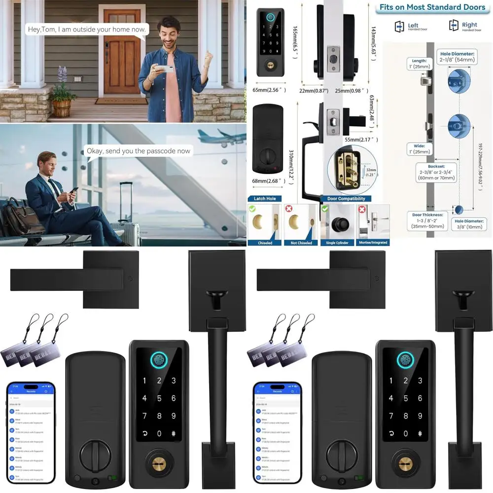 

Black Smart Door Lock with Handle, Keyless Entry, Bluetooth Connectivity, and Digital Keypad