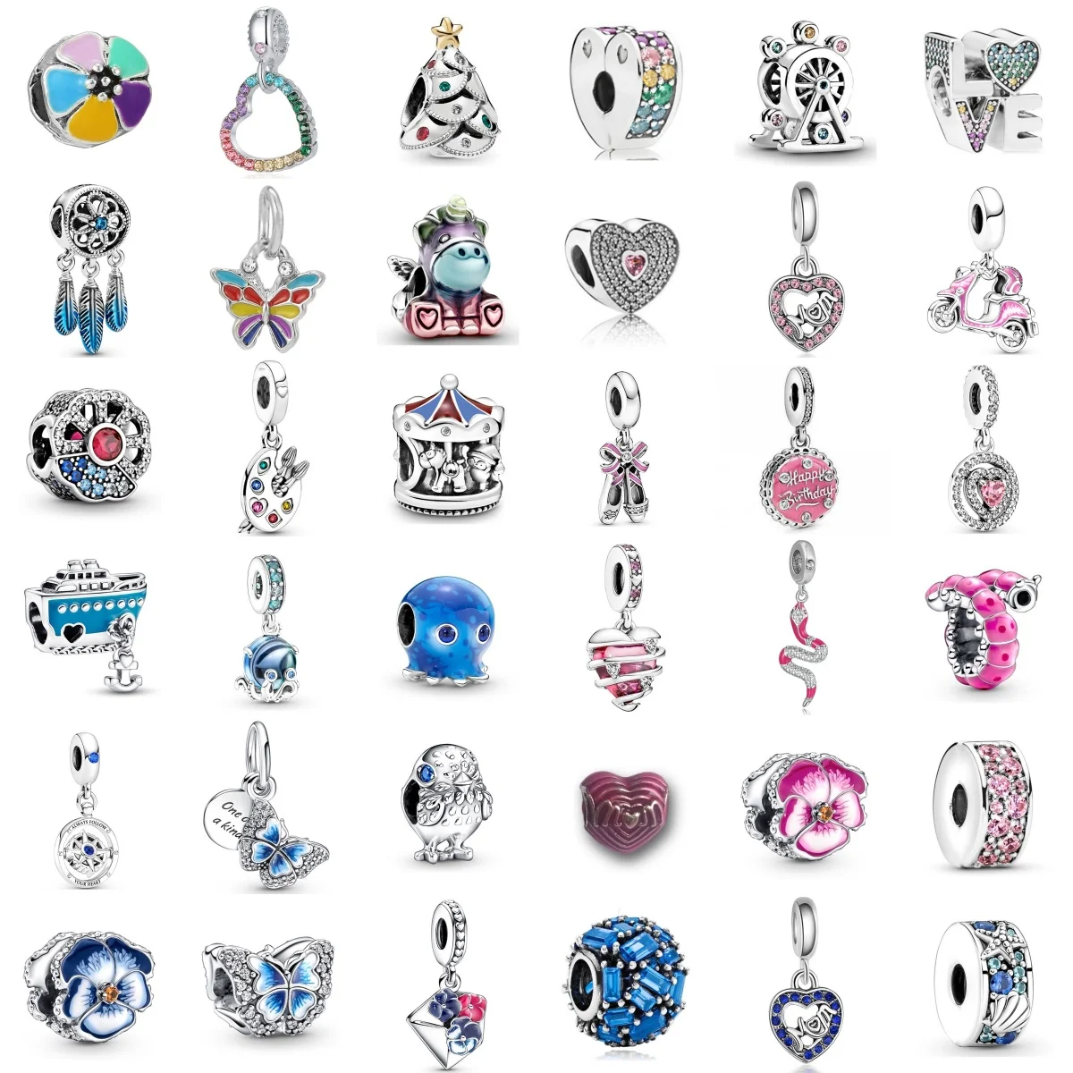 Silver Plated Color Pendants Heart Alloy Diamond Charm Beads For Women DIY Bracelet Necklace Jewelry Accessories Festival Gifts