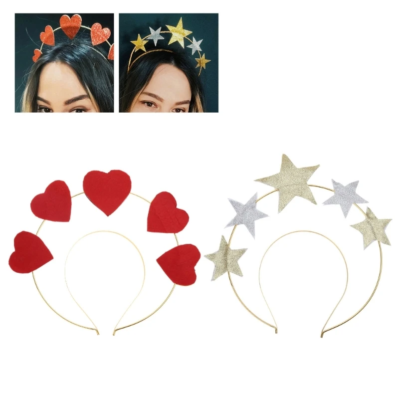 

Women Valentine's Day Headband Romantic Sequin Glitter Star Heart Shape Hair Hoop Party Cosplay Headpiece Photo Taking Props