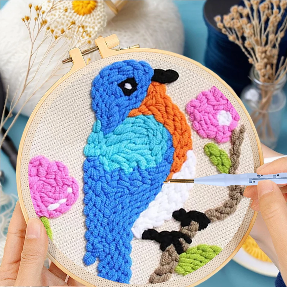 

Punch Needles Start Kit For Beginners Embroidery Cross Stitch Kits Birds and Fox Patterns Yarn Handcraft Home Decor Craft Kits