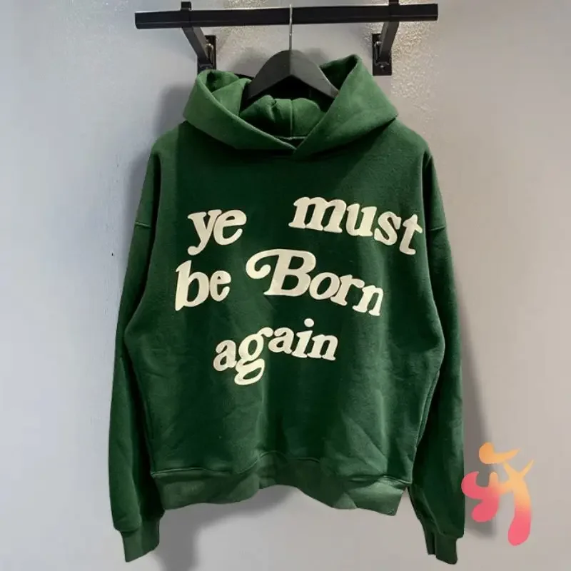 

High Street Foam Print Ye Must Be Born Again Green CPFM Hoodies Oversized Fleece Kanye Hoody Casual Loose Men Women Sweatshirt