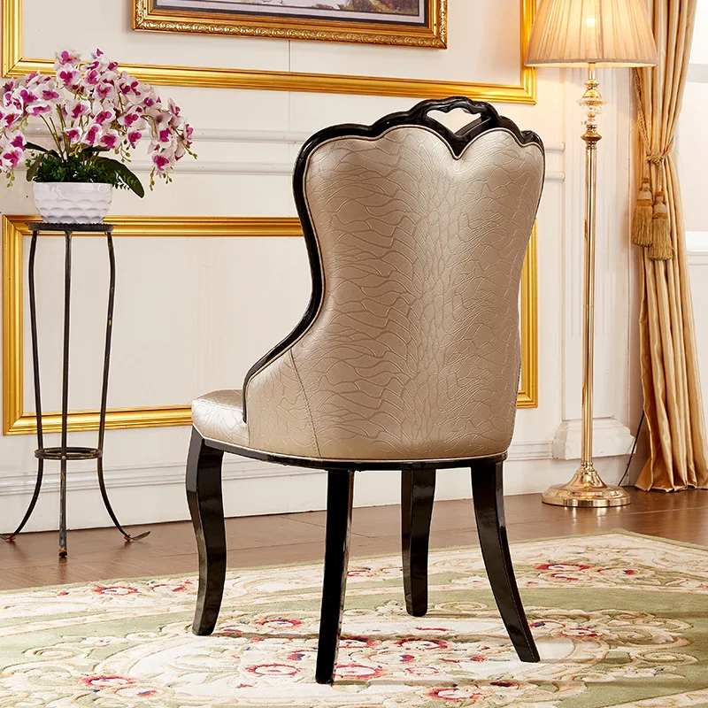 European classical champagne dining chair Household dirt resistant solid wood leg PU leather backrest chair Korean luxury