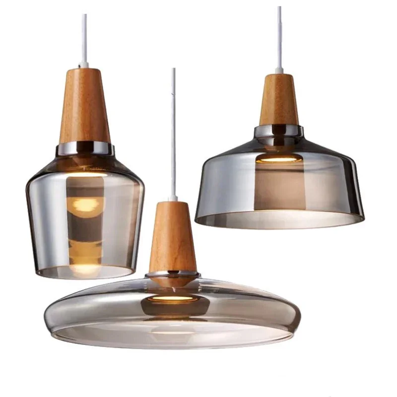 

Nordic Glass Pendant Lights Loft Industrial Decor Modern Wood Hanging Lamp Suspension Luminaire for Living Room Fixtures E27