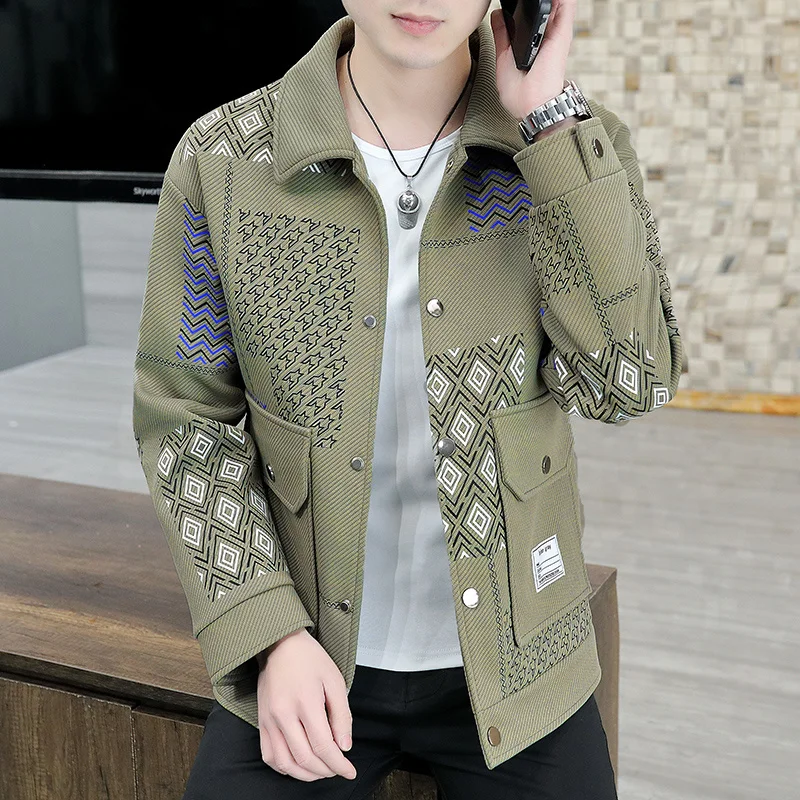 New Spring And Autumn Men's Jackets Outerwear Trend Casual Button Turn-Down Collar Coats Youth High Street Slim Fit Tops Clothes