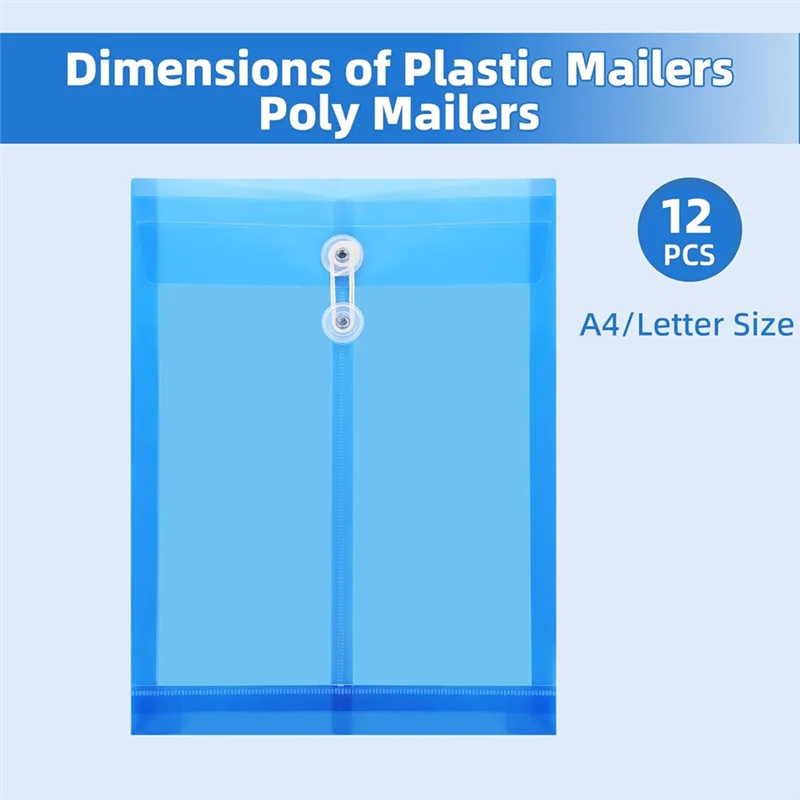 

A19E-12 Pack Envelopes With Button & String Tie Closure, Expandable Files Organizer Document Folders,For School Office & Home