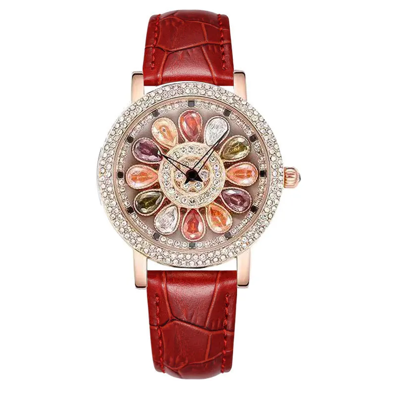 Time to Run Leisure Colorful Diamond Windmill Flower Watch Waterproof Quartz Women\'s Watch