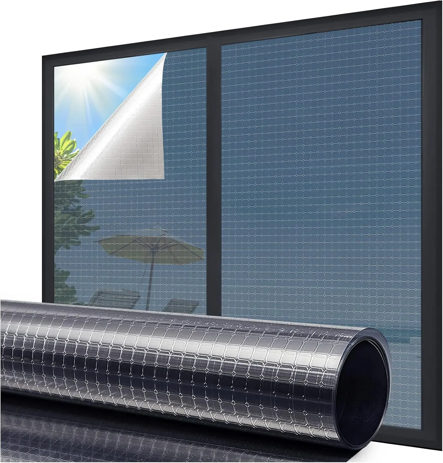 

One Way Privacy Window Film, Mirror Heat Blocking UV Protection Static Cling Cover for Home, Blue-Silver, 45.2x314.9 in