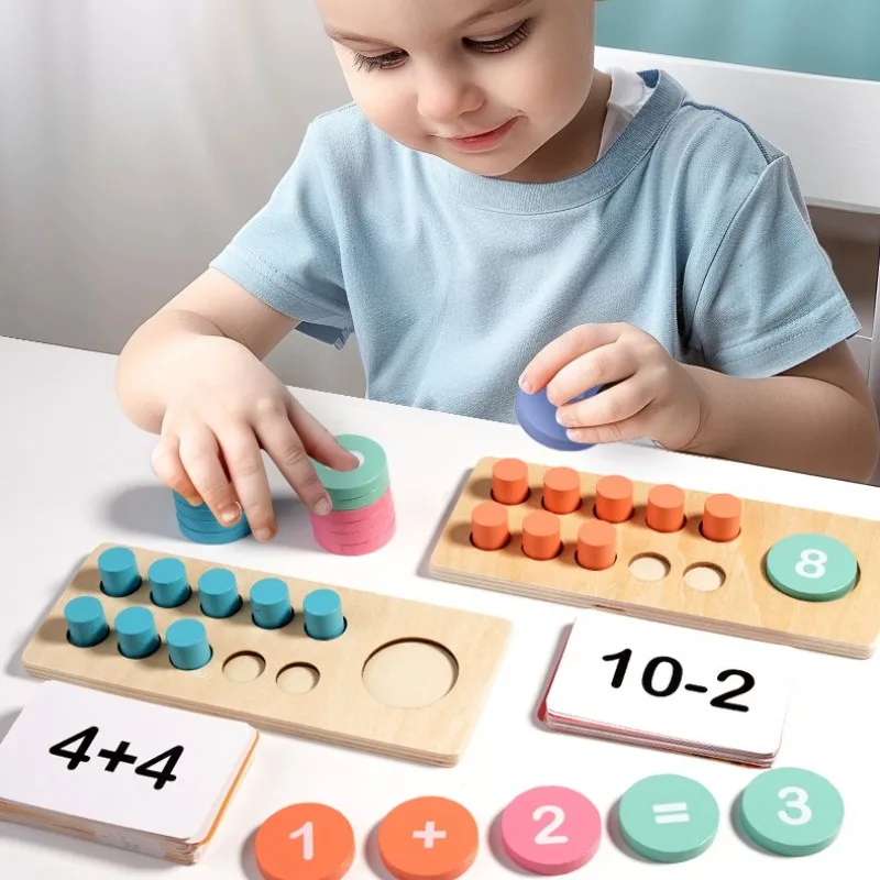 Children's Wooden Number Board Cognitive Matching Addition Subtraction Operation Montessori Logical Thinking Training Math Toys