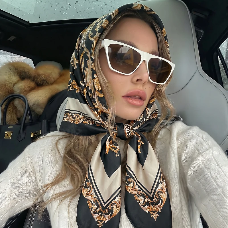Vintage Satin Square Scarf Eur - Vintage Fashion Hijab 评论和价格