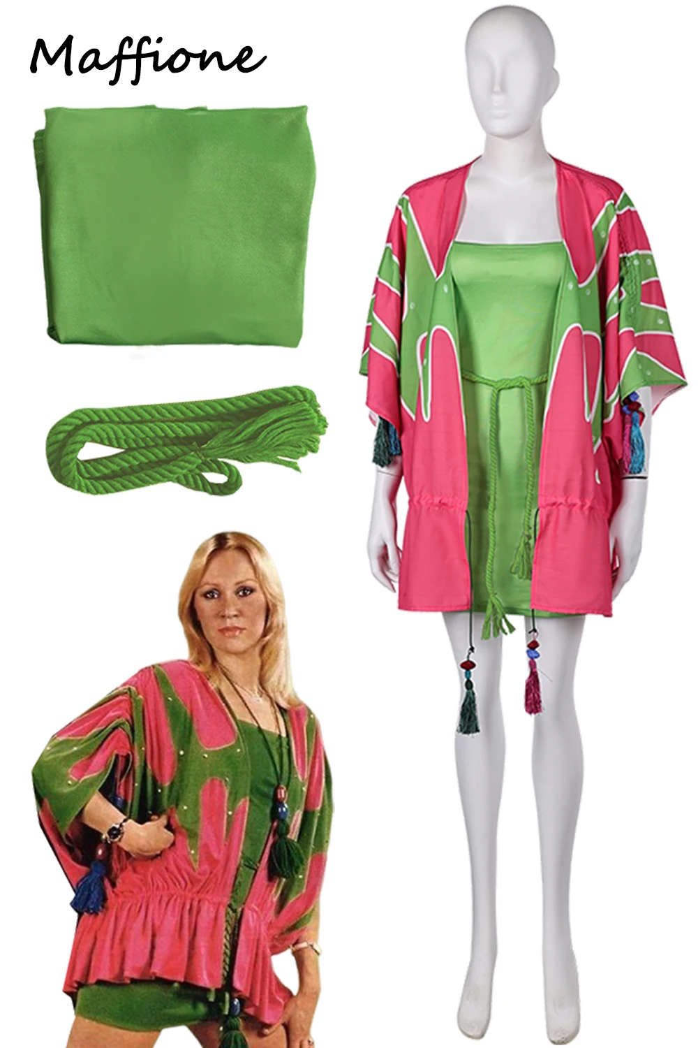 Agnetha Faltskong Cosplay 70s Retro Purple Green Set Fashion 70s Band Disguise Women Costume Vintage Dress Cape Halloween Suit