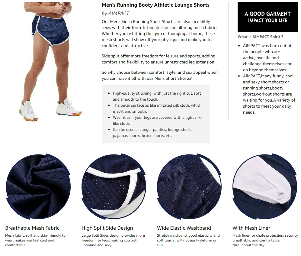 AIMPACT Mens Mesh Booty Short Shorts 3 Inch Lounge Running Shorts with Split Sides