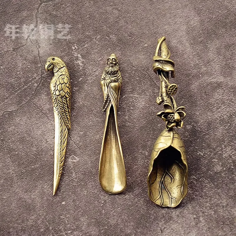 Cucharas de té creativas de nuevo estilo, pala de latón, cobre, raíz de loto, vajilla de bambú, cuchara de café, ceremonia para mascotas, helado