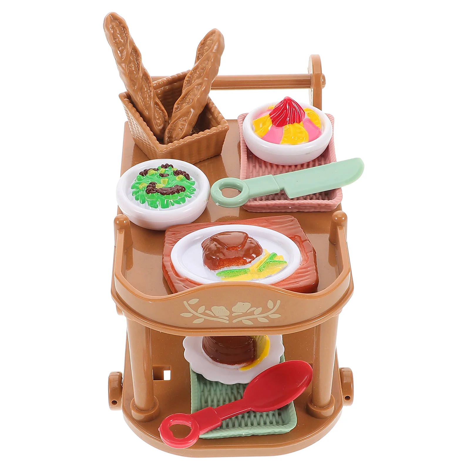 Simulated Dining Car Toy Toys for Girls Pretend Play Mini Food Trolley Miniature Dollhouse Accessories