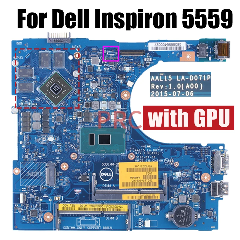 For Dell Inspiron 5759 5459 5559 Laptop Motherboard LA-D071P 0YVT1C 086V8H 0PX6JH 0F1J0W 0VYVP1 I3 I5 I7 6th Notebook Mainboard