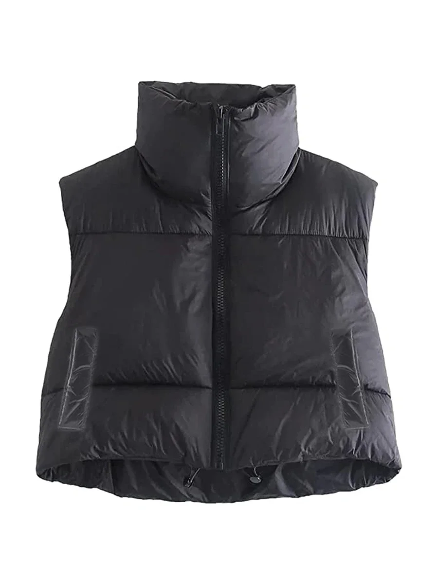 Women\'s Warm Padded Down Waistcoat Winter Casual Basic Solid Sleeveless Stand Collar Lightweight Puffer Slim Jacket Vest