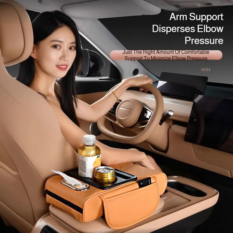 Car Center Armrest Box Height Increasing Pad Multi-Function 4 in 1Vehicle Tissue Box Cup Holder
