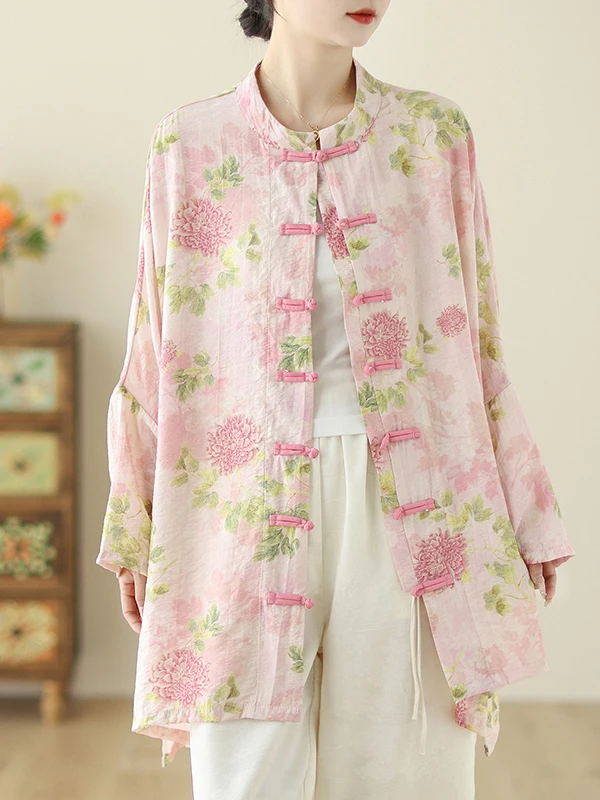 

Женская верхняя одежда из хлопка и льна в стиле ретро, весенне-летняя верхняя одежда на пуговицах с принтом, защита от солнца, длинный топ све