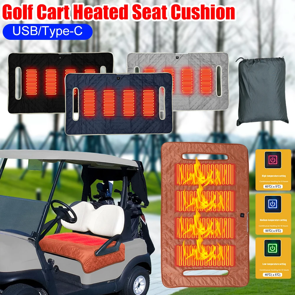 

4 зоны обогрева, чехол на сиденье тележки для гольфа, универсальное полотенце для сиденья тележки для гольфа, одеяло с отверстиями, водонепроницаемая подушка для сиденья с подогревом тележки для гольфа