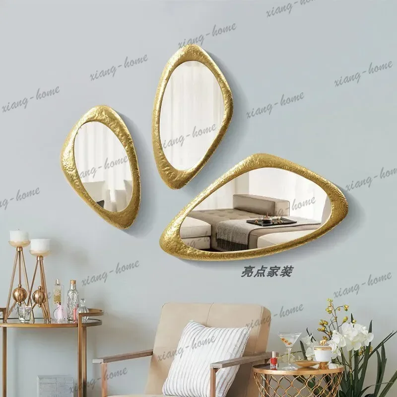 French combination art mirror irregular dining side special-shaped mirror wall hanging  room background wall decorative mirror