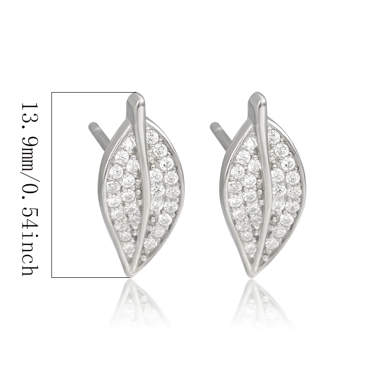 925 Sterling Silver Full Diamond Forest Leaf Earrings Hypoallergenic Suitable for fashionable ladies holiday jewelry gifts