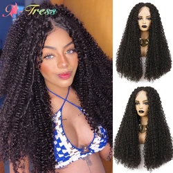 Peluca de X-TRESS con malla frontal para mujeres negras, pelo sintético rizado, 26 pulgadas, marrón oscuro, parte en T transparente, pelucas con minimechones