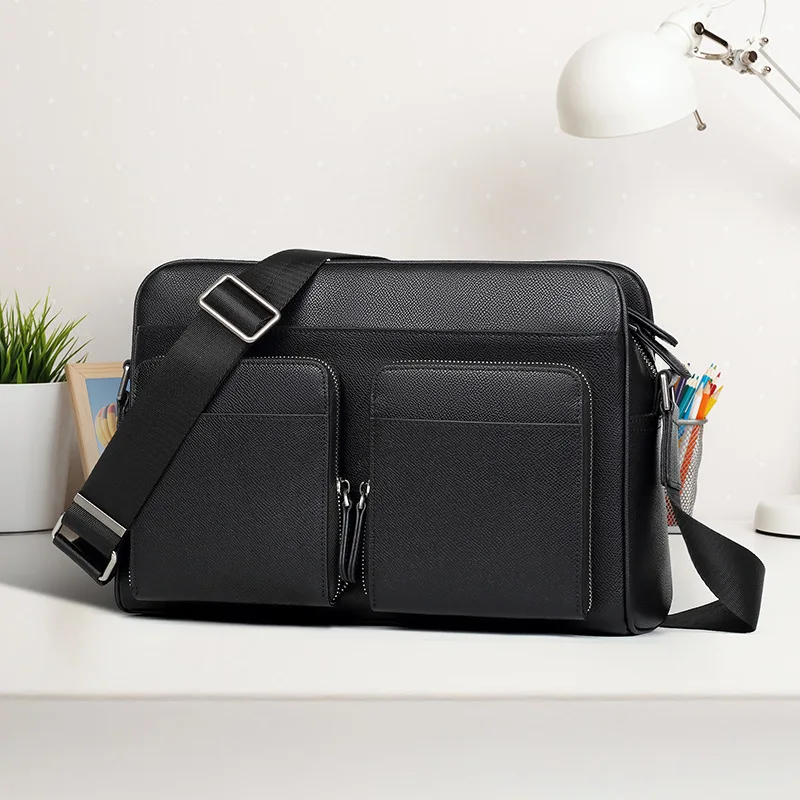 

New leather fashionable men's bag luxury horizontal men's crossbody bag multifunctional trendy cowhide men's shoulder bag