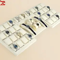 Beige White Pillow Wrapped Metal Watch Display Case High-End Microfiber Watch Bracelet Display Rack Counter Watch Display Tray