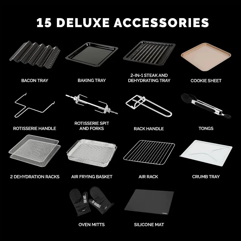 Digital 26-Quart 10-in-1 Countertop Air Fryer Oven, 15 Deluxe Accessories , 21 Presets, 1700W, Stainless Steel, AFO 50253 OW