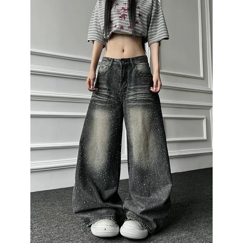 ZHIZOU Women Black Gothic Y2k Jeans Japanese 2000s Style Baggy Jeans Pants Vintage Harajuku Denim Trousers Clothes Autumn 2026