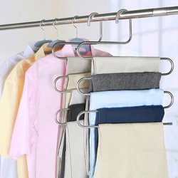 MultiFunctional Stainless Steel Trouser Hanger 5 Layers Pant Storage Cloth Rack S-type Non-slip Drying Rack Bathroom Organizer