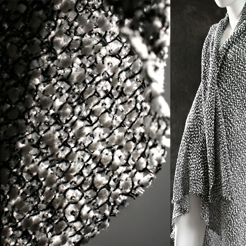 Texture Knitted Woolen Fabric Shan Hanxue Original Hollow Perspective Broken Black and White Clothing Designer Fabric