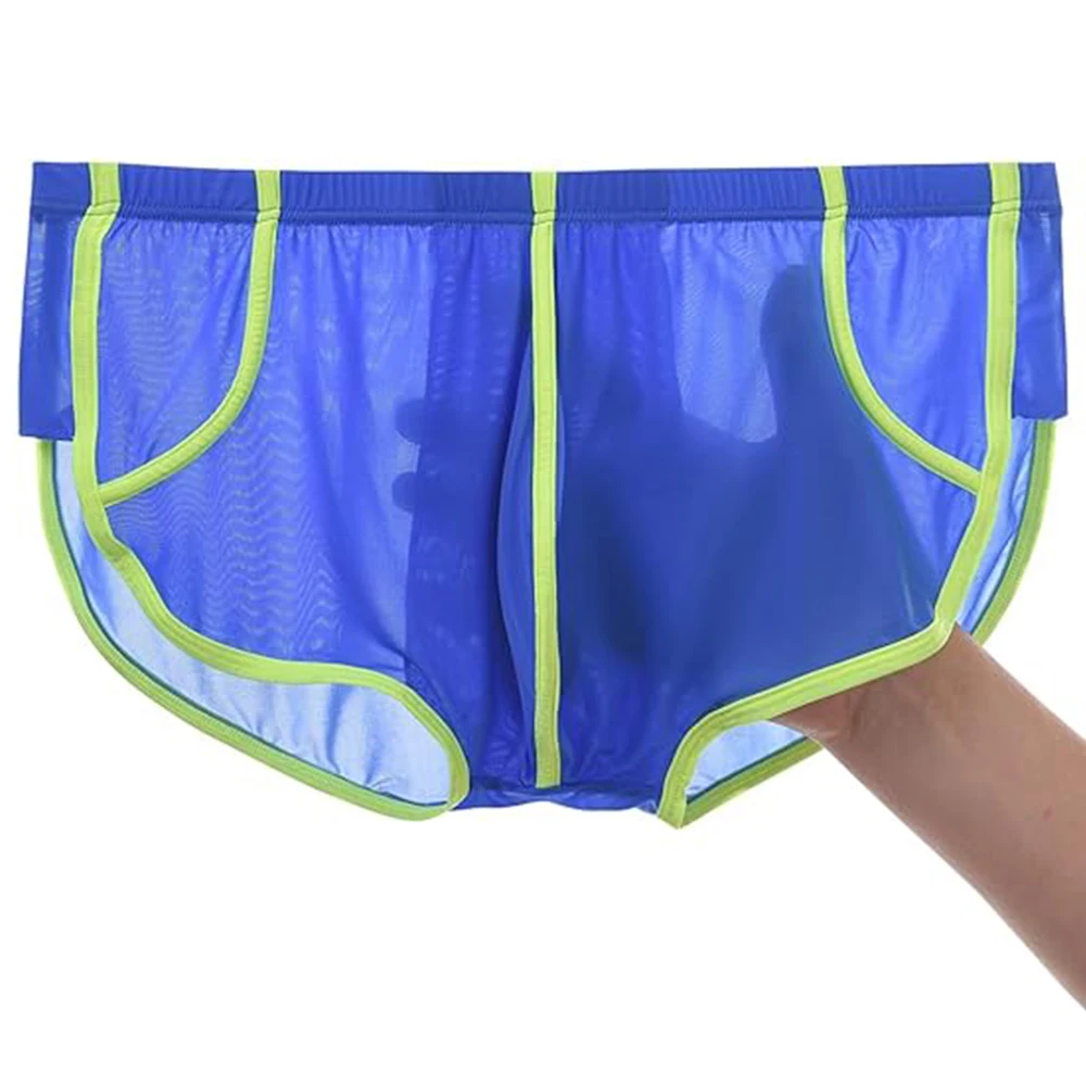 Zonbailon Men’s Silk See Thru Boxer Briefs Sexy Mesh Lingeries Split SIde Bulge Pouch Boxers Shorts Mens Ultra Thin