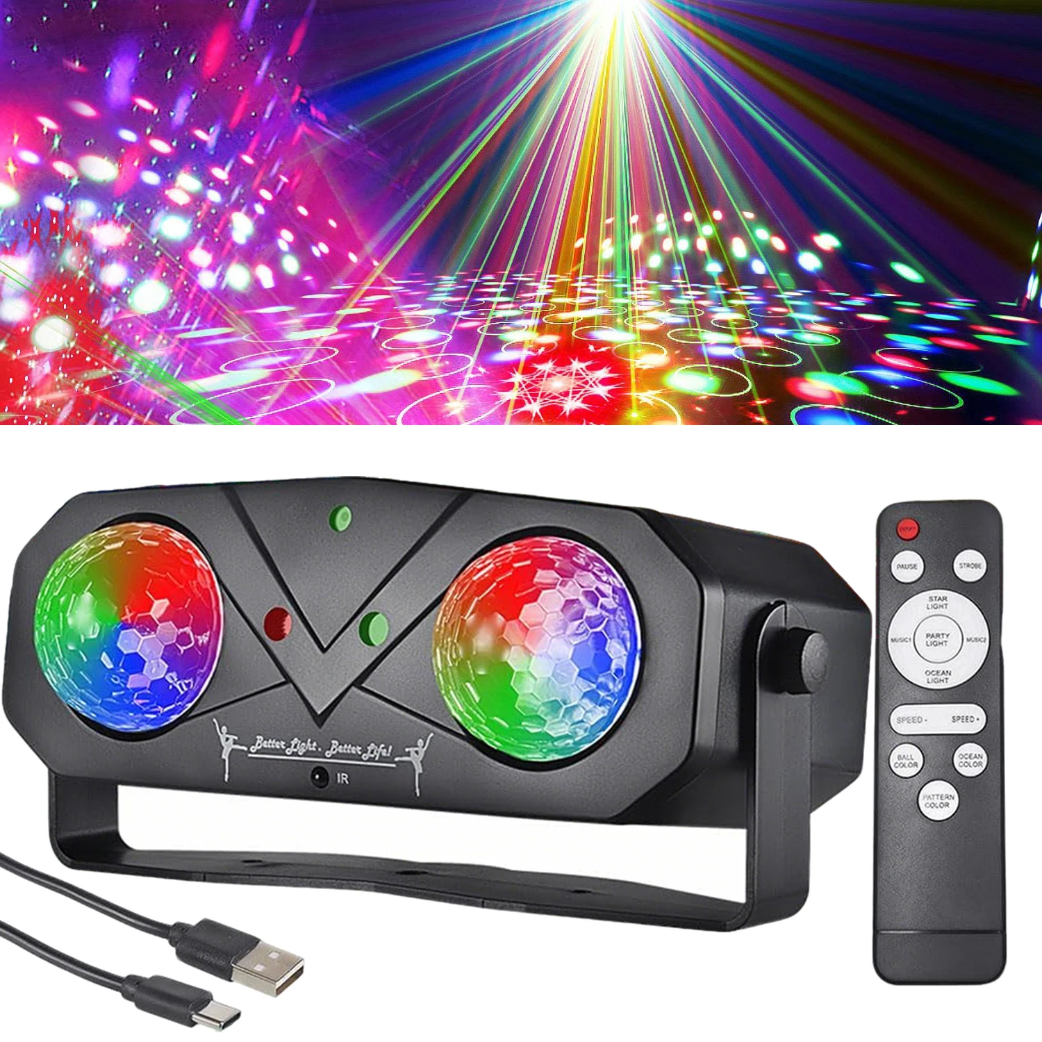 

Диско-шар, диско-шар, свет для вечеринки с вращающимся диско-шаром, звездным проектором, океанским светом и лазерными огнями для свадьбы DJ KTV Club