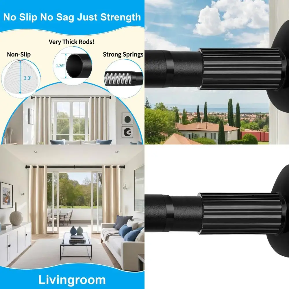 

1.26 Black Tension Curtain Rod, 51-145 Length, No Drill, Suitable for Windows, Bathrooms, and Outdoor Patios, Easy Install, Rust