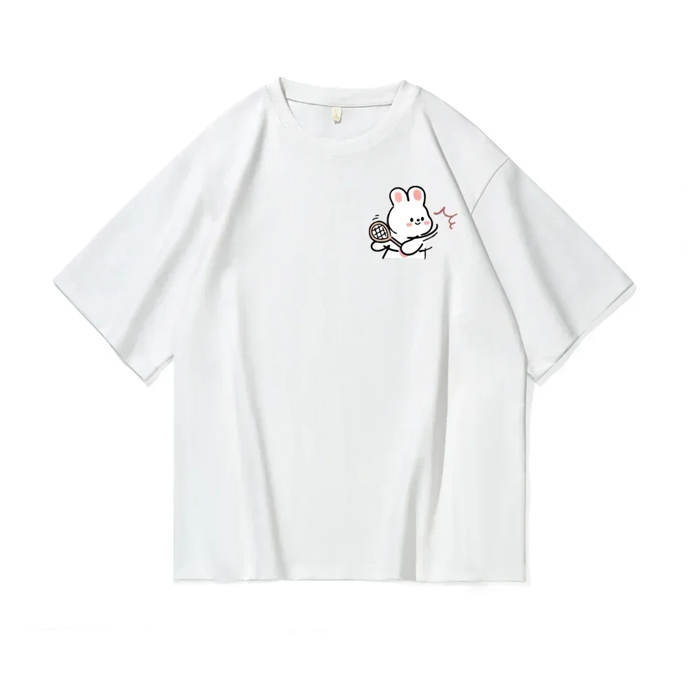 

Summer Cartoon Tennis Rabbit Print Couple T-Shirts Tee for Women Casual Short Sleeved Tshirts Top Women Clothing