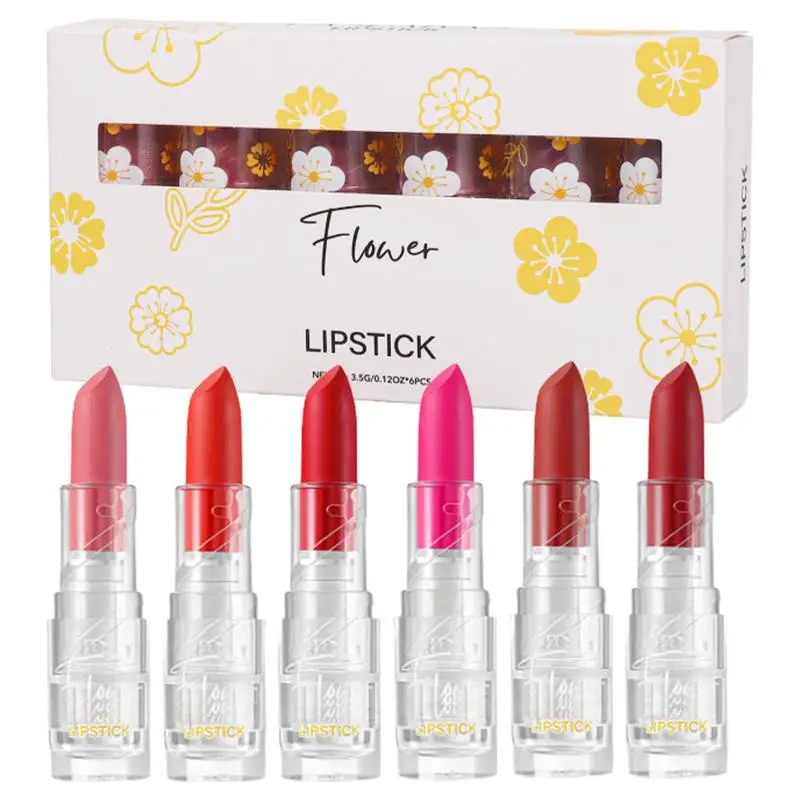 Lip Stick Set 6 Colors Smooth Velvet Matte Lipstick set Smudge Proof Moisturizing Lip Gloss Lip Stain Makeup for Sculpting