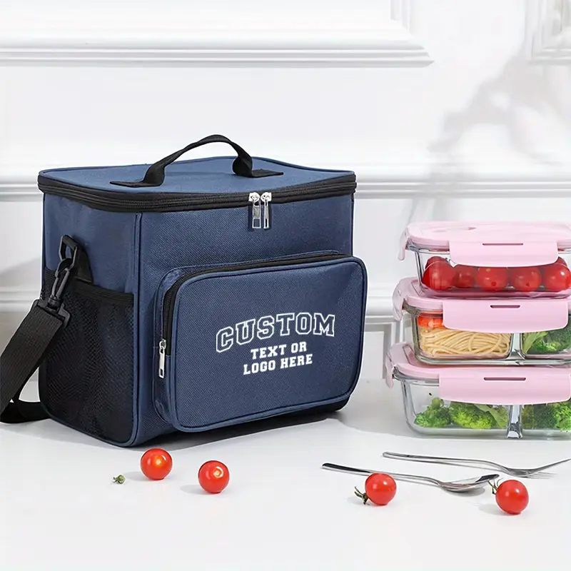 Customized Flower Letter Name Reusable Lunch Bags for Women Large Cold Preservation Insulated with Adjustable Shoulder Strap