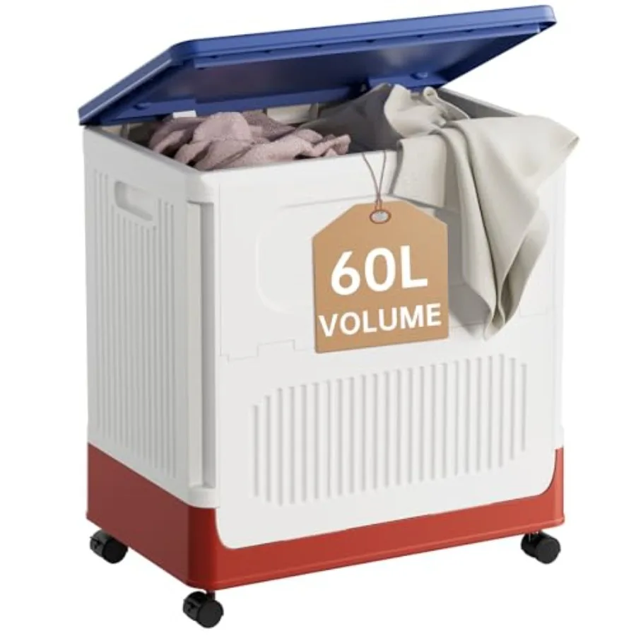 

60L Laundry Hamper with Lid Cute Rolling Laundry Basket with Wheels and Handle Slim Dirty Clothes Organizer for Bedroom Nursery
